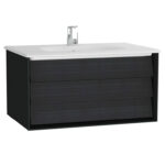 VitrA Frame Lavabo Dolabı, 80 cm, Bir Çekmeceli, Beyaz Etajerli Lavabolu, Mat Soft Siyah & Hareli Siyah Meşe - 61221 - Banyo Alt Modülleri