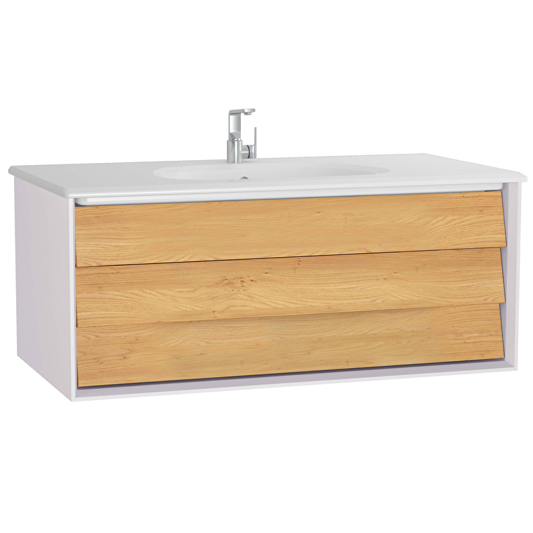 Vitra Banyo Dolabı Fiyatları ve Modelleri | Banyocu.com.tr VitrA Frame Lavabo Dolabı, 100 cm, Bir Çekmeceli, Beyaz Etajerli Lavabolu, Mat Soft Beyaz & Dore Meşe - 61224 - Banyo Alt Modülleri