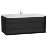 VitrA Frame Lavabo Dolabı, 100 cm, Bir Çekmeceli, Beyaz Etajerli Lavabolu, Mat Soft Siyah & Hareli Siyah Meşe - 61225 - Banyo Alt Modülleri