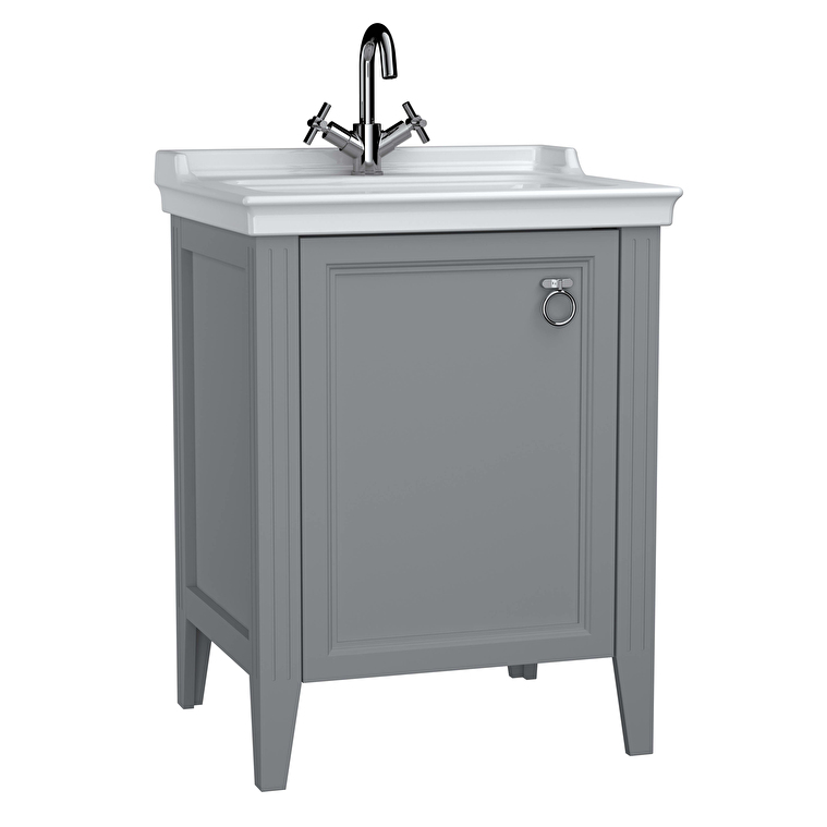 VitrA Valarte Lavabo Dolabı, 65 cm, Bir Kapaklı, Etajerli Lavabolu, Mat Gri, Sol - 62151 - Banyo Alt Modülleri