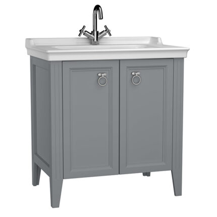 VitrA Valarte Lavabo Dolabı, 80 cm, İki Kapaklı, Etajerli Lavabolu, Mat Gri - 62154 - Banyo Alt Modülleri