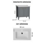 VitrA Valarte Lavabo Dolabı, 80 cm, İki Kapaklı, Etajerli Lavabolu, Mat Gri - 62154 - Banyo Alt Modülleri - 2