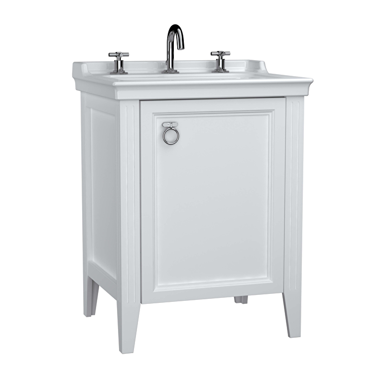 VitrA Valarte Lavabo Dolabı, 65 cm, Bir Kapaklı, Etajerli Lavabolu, Üç Armatür Delikli, Mat Beyaz, Sol - 62159 - Banyo Alt Modülleri