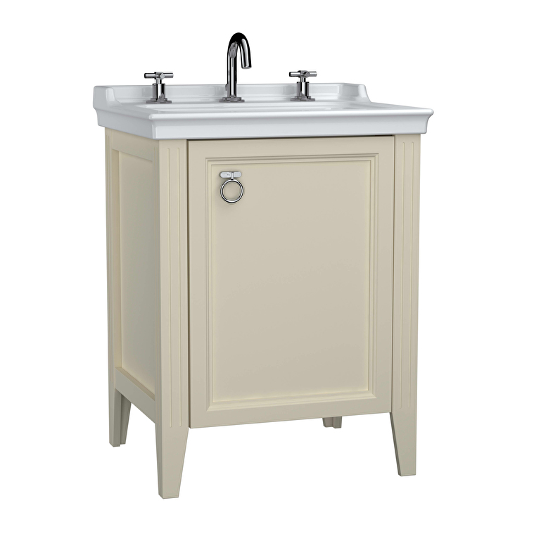 VitrA Valarte Lavabo Dolabı, 65 cm, Bir Kapaklı, Etajerli Lavabolu, Üç Armatür Delikli, Mat Fildişi, Sol - 62161 - Banyo Alt Modülleri