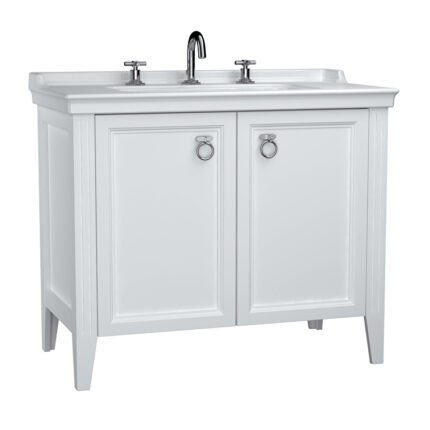 VitrA Valarte Lavabo Dolabı, 100 cm, İki Kapaklı, Etajerli Lavabolu, Üç Armatür Delikli, Mat Beyaz - 62165 - Banyo Alt Modülleri