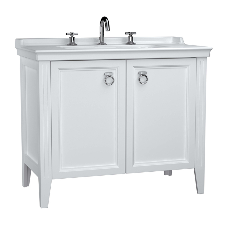 VitrA Valarte Lavabo Dolabı, 100 cm, İki Kapaklı, Etajerli Lavabolu, Üç Armatür Delikli, Mat Beyaz