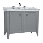 VitrA Valarte Lavabo Dolabı, 100 cm, İki Kapaklı, Etajerli Lavabolu, Üç Armatür Delikli, Mat Gri - 62166 - Banyo Alt Modülleri