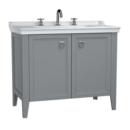 VitrA Valarte Lavabo Dolabı, 100 cm, İki Kapaklı, Etajerli Lavabolu, Üç Armatür Delikli, Mat Gri - 62166 - Banyo Alt Modülleri