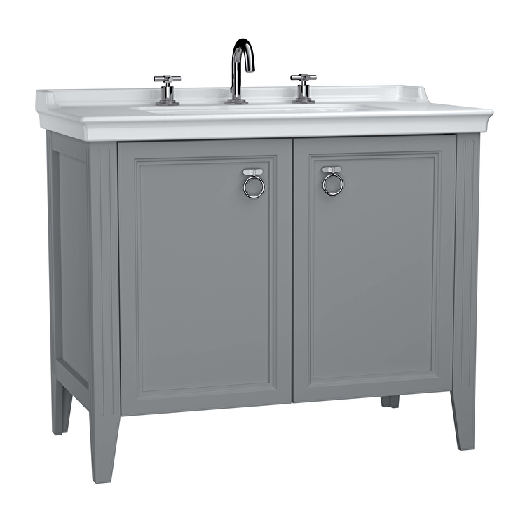 VitrA Valarte Lavabo Dolabı, 100 cm, İki Kapaklı, Etajerli Lavabolu, Üç Armatür Delikli, Mat Gri