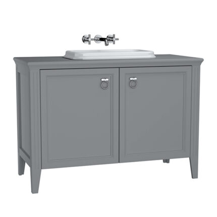 VitrA Valarte Lavabo Dolabı, 120 cm, İki Kapaklı, Tezgahüstü Lavabolu, Armatür Deliksiz, Mat Gri