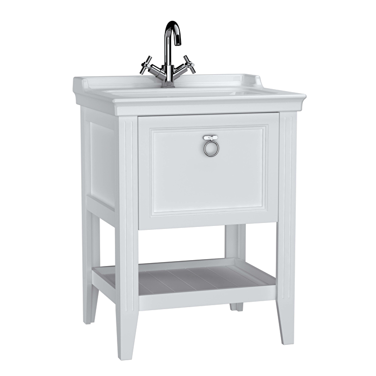 VitrA Valarte Lavabo Dolabı, 65 cm, Bir Çekmeceli, Etajerli Lavabolu, Mat Beyaz - 62177 - Banyo Alt Modülleri