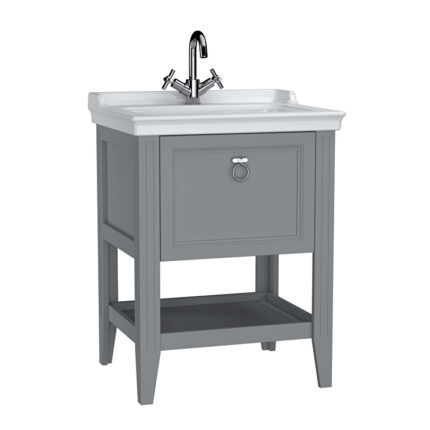 VitrA Valarte Lavabo Dolabı, 65 cm, Bir Çekmeceli, Etajerli Lavabolu, Mat Gri