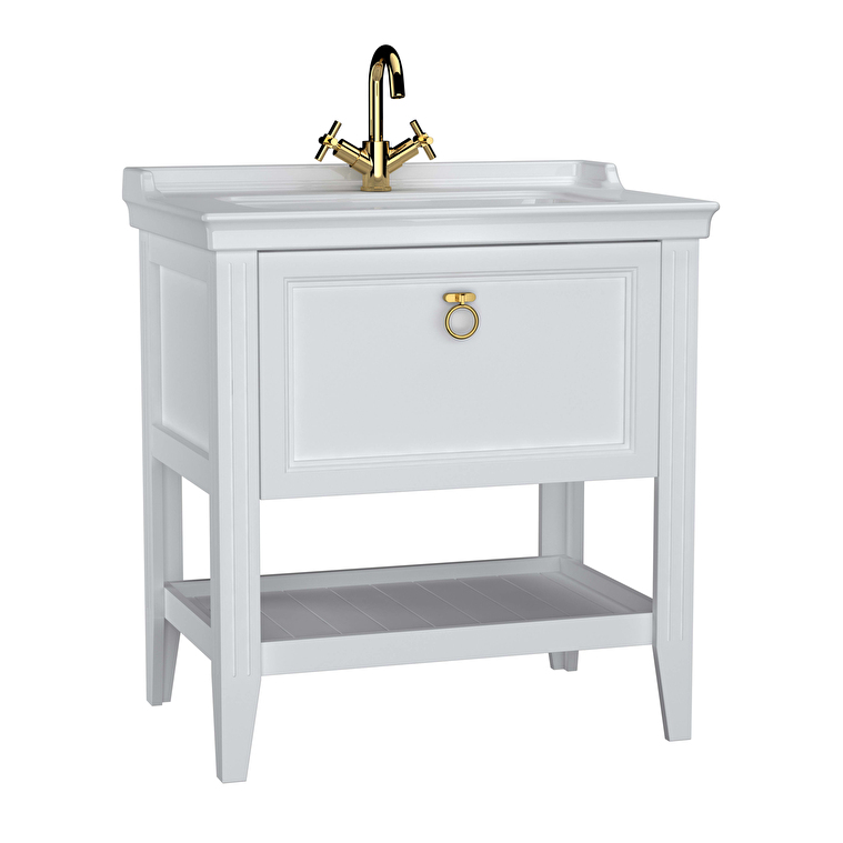 VitrA Valarte Lavabo Dolabı, 80 cm, Bir Çekmeceli, Etajerli Lavabolu, Mat Beyaz - 62180 - Banyo Alt Modülleri