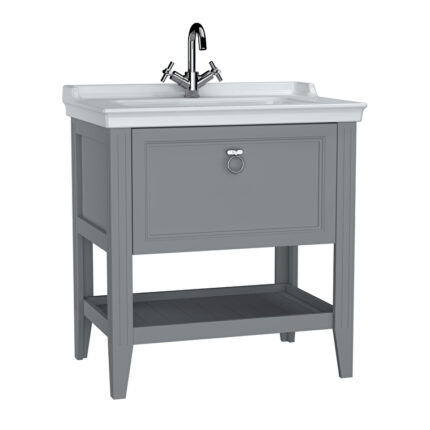 VitrA Valarte Lavabo Dolabı, 80 cm, Bir Çekmeceli, Etajerli Lavabolu, Mat Gri - 62181 - Banyo Alt Modülleri