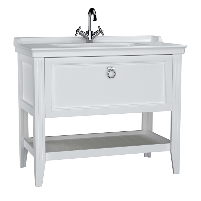 VitrA Valarte Lavabo Dolabı, 100 cm, Bir Çekmeceli, Etajerli Lavabolu, Mat Beyaz