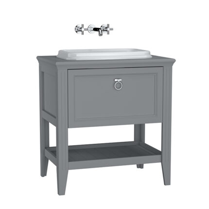 VitrA Valarte Lavabo Dolabı, 80 cm, Bir Çekmeceli, Tezgahüstü Lavabolu, Armatür Deliksiz, Mat Gri - 62196 - Banyo Alt Modülleri