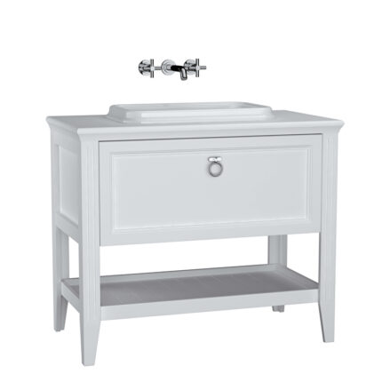 VitrA Valarte Lavabo Dolabı, 100 cm, Bir Çekmeceli, Tezgahüstü Lavabolu, Armatür Deliksiz, Mat Beyaz - 62198 - Banyo Alt Modülleri