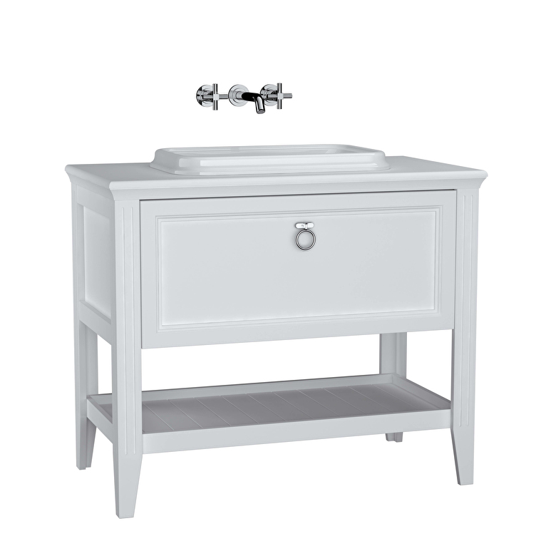 VitrA Valarte Lavabo Dolabı, 100 cm, Bir Çekmeceli, Tezgahüstü Lavabolu, Armatür Deliksiz, Mat Beyaz - 62198 - Banyo Alt Modülleri