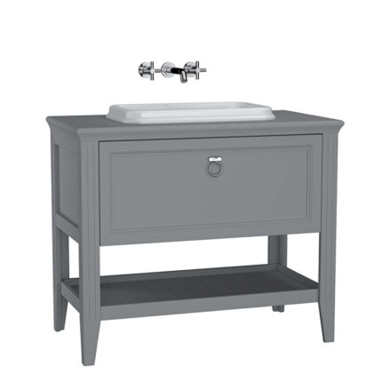 VitrA Valarte Lavabo Dolabı, 100 cm, Bir Çekmeceli, Tezgahüstü Lavabolu, Armatür Deliksiz, Mat Gri - 62199 - Banyo Alt Modülleri