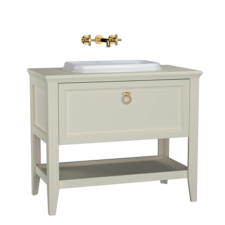 VitrA Valarte Lavabo Dolabı, 100 cm, Bir Çekmeceli, Tezgahüstü Lavabolu, Armatür Deliksiz, Mat Fildişi - 62200 - Banyo Alt Modülleri
