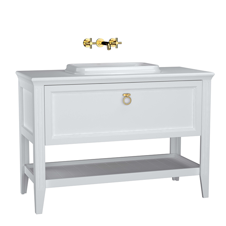 VitrA Valarte Lavabo Dolabı, 120 cm, Bir Çekmeceli, Tezgahüstü Lavabolu, Armatür Deliksiz, Mat Beyaz
