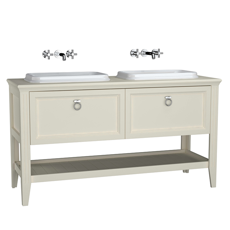 VitrA Valarte Lavabo Dolabı, 150 cm, İki Çekmeceli, Tezgahüstü Lavabolu, Armatür Deliksiz, Mat Fildişi - 62212 - Banyo Alt Modülleri