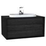 VitrA Frame Lavabo Dolabı, 80 cm, Bir Çekmeceli, Tezgahüstü Tv-Shape Lavabolu, Armatür Delikli, Mat Soft Siyah & Hareli Siyah Meşe - 62287 - Banyo Alt Modülleri