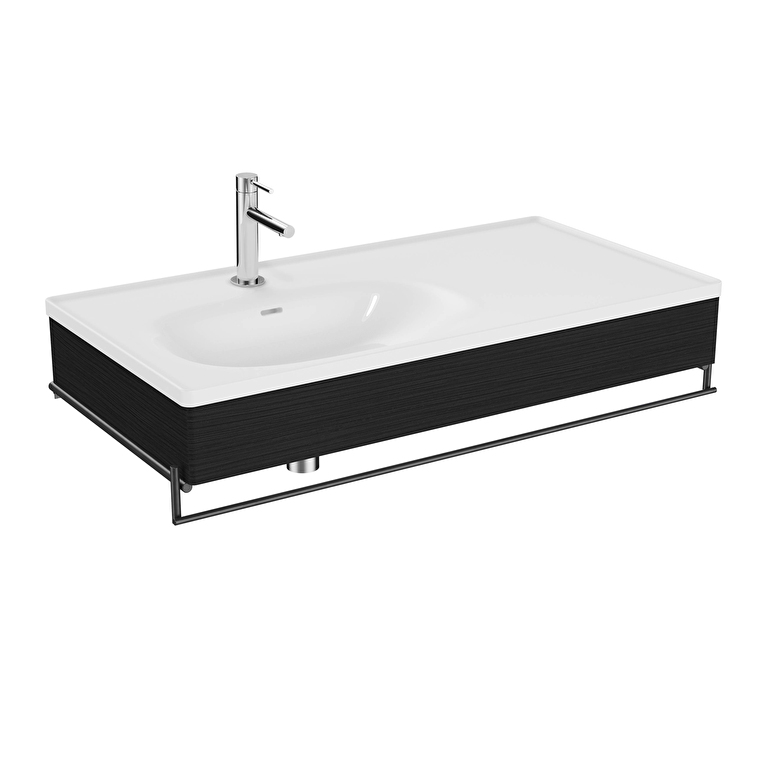 Vitra Banyo Dolabı Fiyatları ve Modelleri | Banyocu.com.tr VitrA Equal Lavabo Ünitesi, 100 cm, Asimetrik Beyaz Lavabolu, Havluluklu, Hareli Siyah Meşe - 64088 - Fonksiyonel ve Tamamlayıcı Ürünler