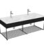 VitrA Equal Lavabo Ünitesi, 130 cm, Raflı, Çift Hazneli Beyaz Lavabolu, Hareli Siyah Meşe - 64100 - Fonksiyonel ve Tamamlayıcı Ürünler