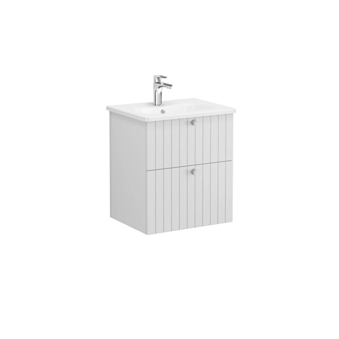 VitrA Root Groove Lavabo Dolabı, 60 cm, İki Çekmeceli, Yuvarlak Lavabo, Mat Açık Gri - Görsel 3