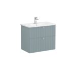 VitrA Root Groove Lavabo Dolabı, 80 cm, İki Çekmeceli, Yuvarlak Lavabo, Mat Fiyord Yeşili - 69439 - Banyo Alt Modülleri
