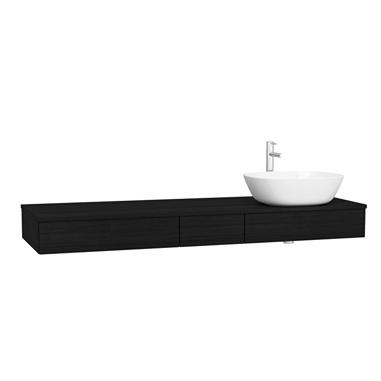 65692_ea9dae0e059caac9537ae63cbfd568ee7266b74f-1.jpg VitrA Origin Tezgah, 150 cm, Üç Çekmeceli, Sağ Sifon Delikli, Hareli Siyah Meşe - Görsel 1