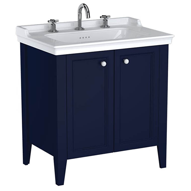 VitrA Valarte Neo Lavabo Dolabı, 80 cm, İki Kapaklı, Etajerli Lavabolu, Üç Armatür Delikli, Çelik Mavisi, - 65770 - Banyo Alt Modülleri