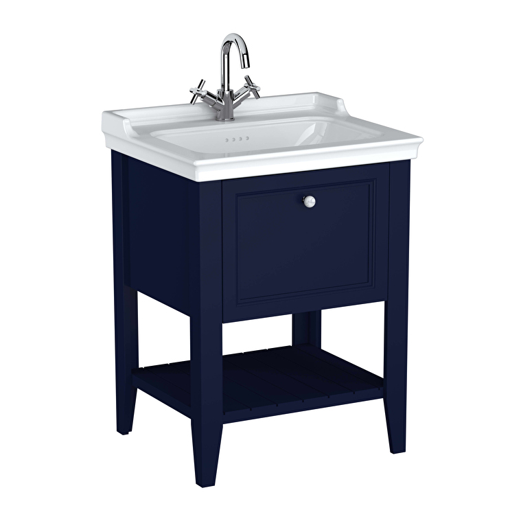 VitrA Valarte Neo Lavabo Dolabı, 65 cm, Bir Çekmeceli, Etajerli Lavabolu, Çelik Mavisi - 65775 - Banyo Alt Modülleri