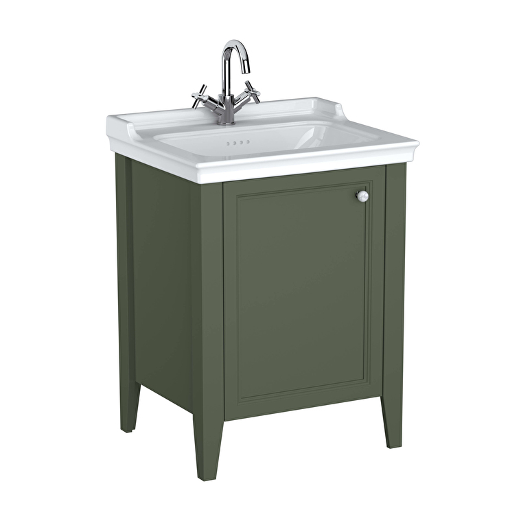 VitrA Valarte Neo Lavabo Dolabı, 65 cm, Bir Kapaklı, Etajerli Lavabolu, Retro Yeşil, Sol - 65803 - Banyo Alt Modülleri
