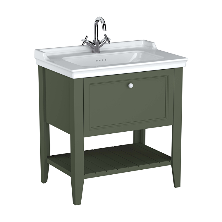 VitrA Valarte Neo Lavabo Dolabı, 80 cm, Bir Çekmeceli, Etajerli Lavabolu, Retro Yeşil - 65815 - Banyo Alt Modülleri