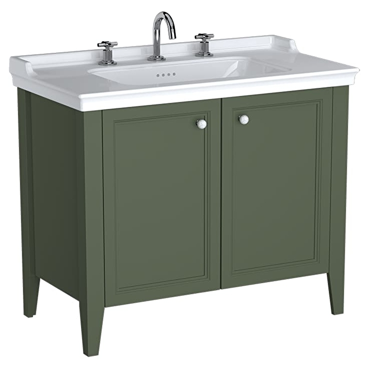 VitrA Valarte Neo Lavabo Dolabı, 100 cm, İki Kapaklı, Etajerli Lavabolu, Üç Armatür Delikli, Retro Yeşil - 65837 - Banyo Alt Modülleri