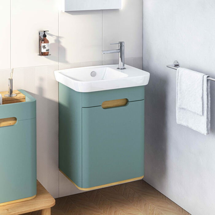 VitrA Sento Lavabo Dolabı, 50 cm, Bir Kapaklı, Dar, Aydınlatmalı, Mat Fiyord Yeşili, Sol - 65868 - Banyo Alt Modülleri - 5