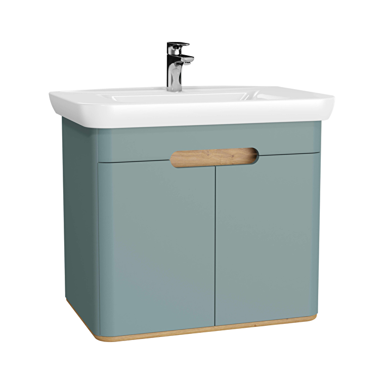VitrA Sento Lavabo Dolabı, 80 cm, İki Kapaklı, Aydınlatmalı, Mat Fiyord Yeşili - 65871 - Banyo Alt Modülleri