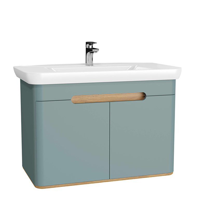 VitrA Sento Lavabo Dolabı, 100 cm, İki Kapaklı, Aydınlatmalı, Mat Fiyord Yeşili - 65872 - Banyo Alt Modülleri