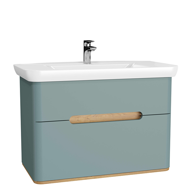 VitrA Sento Lavabo Dolabı, 100 cm, İki Çekmeceli, Aydınlatmalı, Mat Fiyord Yeşili - 65878 - Banyo Alt Modülleri