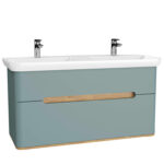 VitrA Sento Lavabo Dolabı, 130 cm, İki Çekmeceli, Çift Hazneli Lavabolu, Aydınlatmalı, Mat Fiyord Yeşili - 65879 - Banyo Alt Modülleri