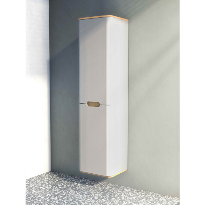 VitrA Sento Boy Dolabı, 40 cm, İki Kapaklı, Çamaşır Sepetli, Prizli, Mat Açık Gri, Sol - Görsel 3