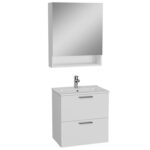 VitrA Mia Banyo Dolabı Seti, 60 cm, İki Çekmeceli, Lavabo Dolabı, Raflı Dolaplı Ayna, Parlak Beyaz - 66049 - Banyo Üst Modülleri - 1