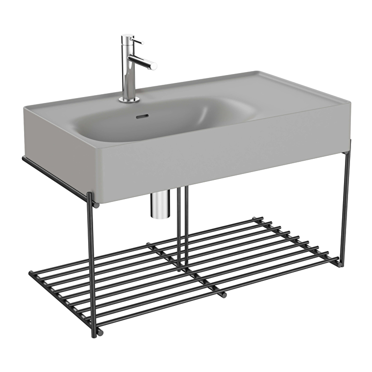 66055_6a8afd8703fa76b8cb52759f5b7e330e0b69023f-1.jpg VitrA Equal Lavabo Ünitesi, 80 cm, Raflı, Gri Lavabolu - Görsel 1