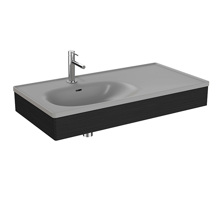 Vitra Banyo Dolabı Fiyatları ve Modelleri | Banyocu.com.tr VitrA Equal Lavabo Ünitesi, 100 cm, Asimetrik Gri Lavabolu, Hareli Siyah Meşe - 66056 - Fonksiyonel ve Tamamlayıcı Ürünler