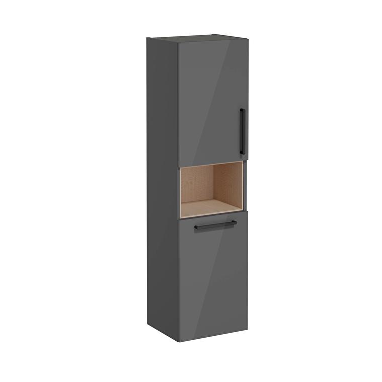 VitrA Root Flat Boy Dolabı, 40 cm, İki Kapaklı, Kısa, Çamaşır Sepetli, Parlak Antrasit, Sol - 66236 - Boy Dolaplar
