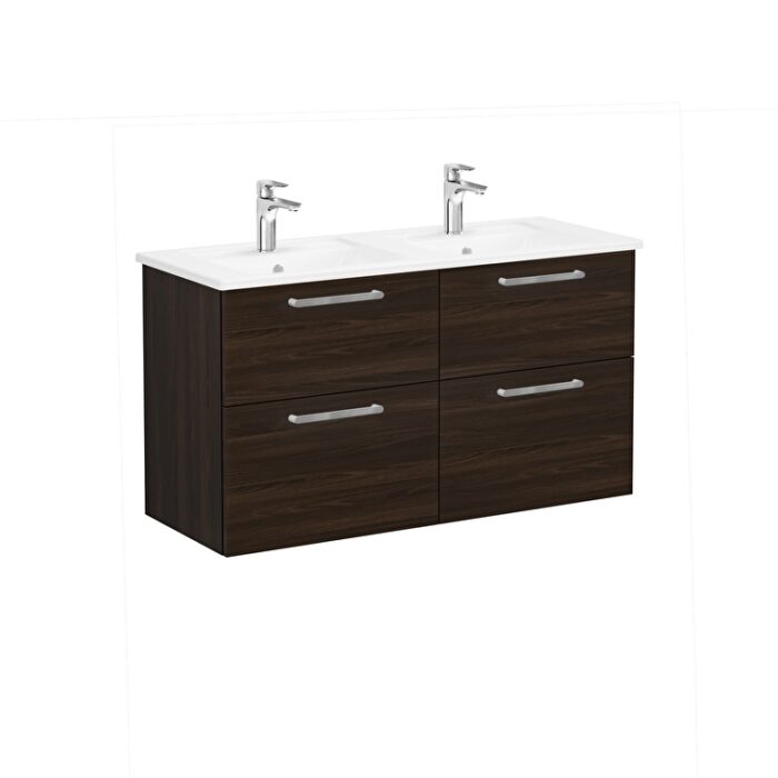 VitrA Root Flat Lavabo Dolabı, 120 cm, Dört Çekmeceli, Köşeli Lavabo, Ceviz - 66276 - Banyo Alt Modülleri - 1