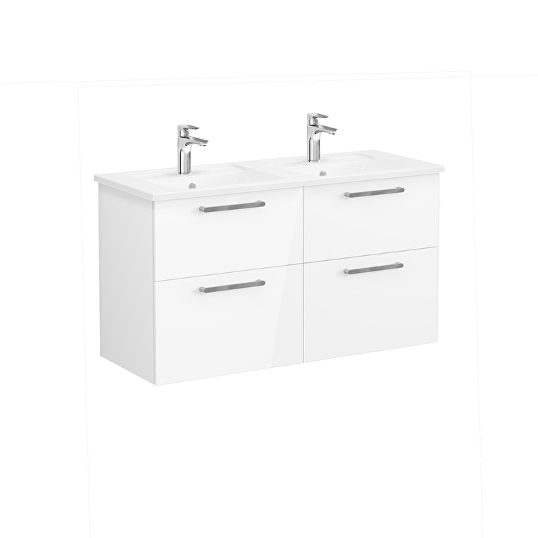 VitrA Root Flat Lavabo Dolabı, 120 cm, Dört Çekmeceli, Köşeli Lavabo, Parlak Beyaz - 66282 - Banyo Alt Modülleri