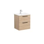 VitrA Root Flat Lavabo Dolabı, 60 cm, İki Çekmeceli, Köşeli Lavabo, Doğal Meşe